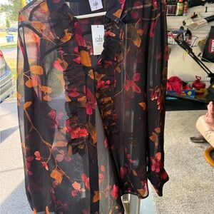 CAbi Midnight Floral Blouse with Ruffle Details